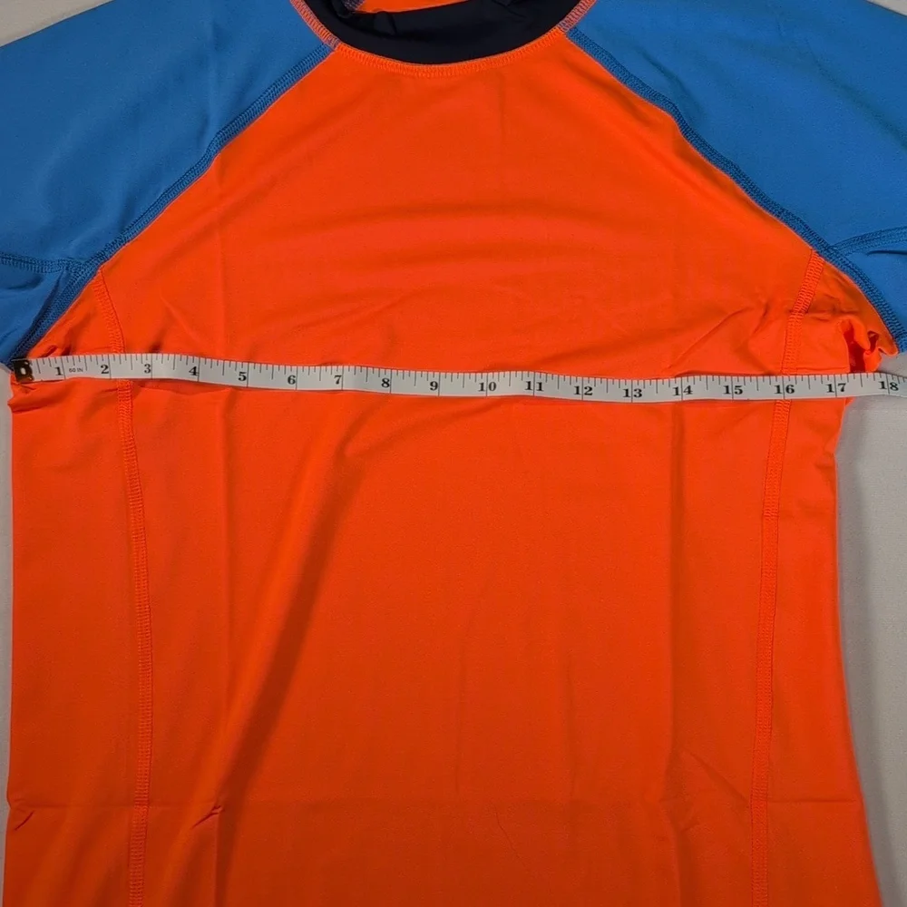 Lands End Short Sleeve Orange & Blue Rash Guard Swim Shirt Husky XL
